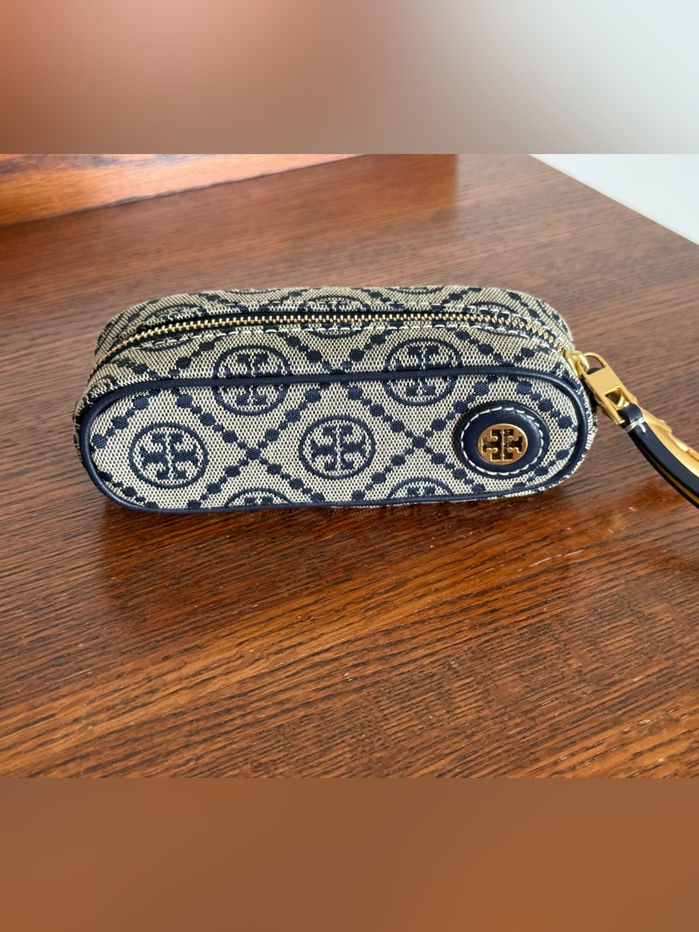 Tory Burch Navy and Cream golf ball holder